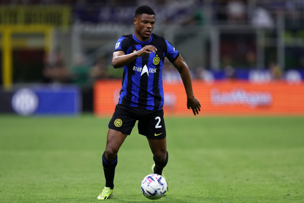 Denzel Dumfries of Fc Internazionale in action during the