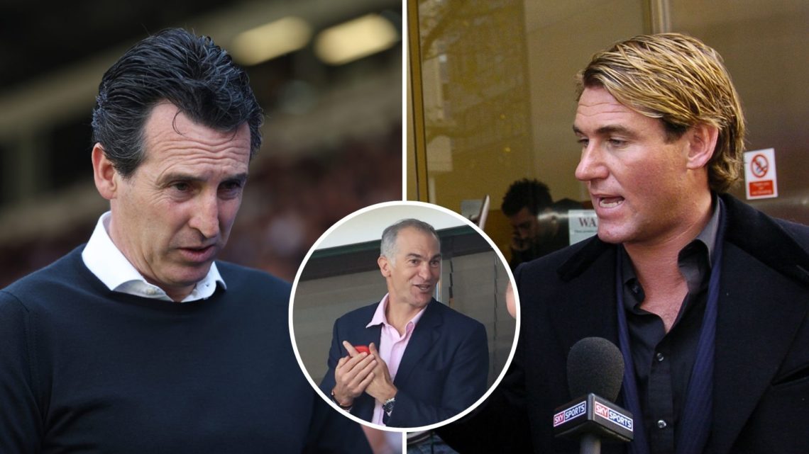 Left, Unai Emery of Aston Villa reacts during a match. Right, Simon Jordan at the FA to hear charges. Inset, Nassef Sawiris of Aston Villa.