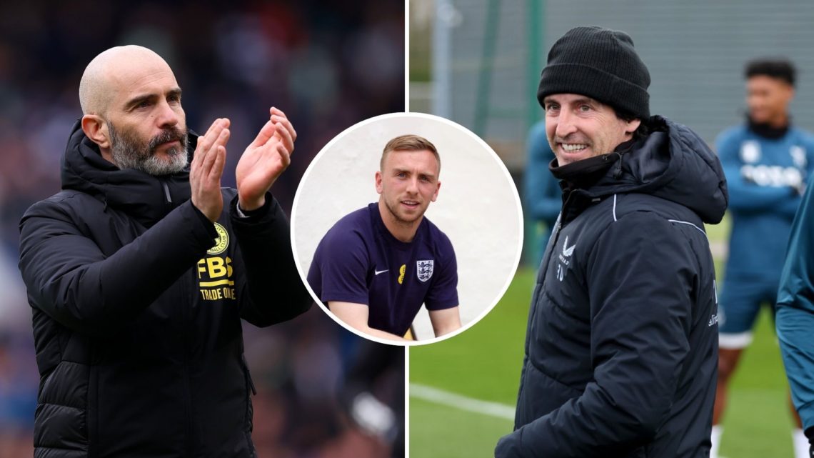 Split image of Unai Emery of Aston Villa and Enzo Maresca of Leicester City. Inset, Jarrod Bowen of England.