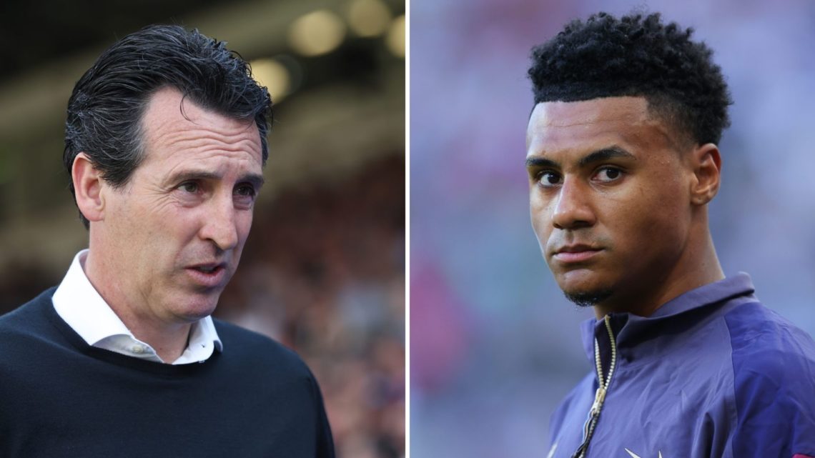 Image split into two down the centre. Left, Aston Villa manager Unai Emery during a match. Right, Ollie Watkins of England during a match.