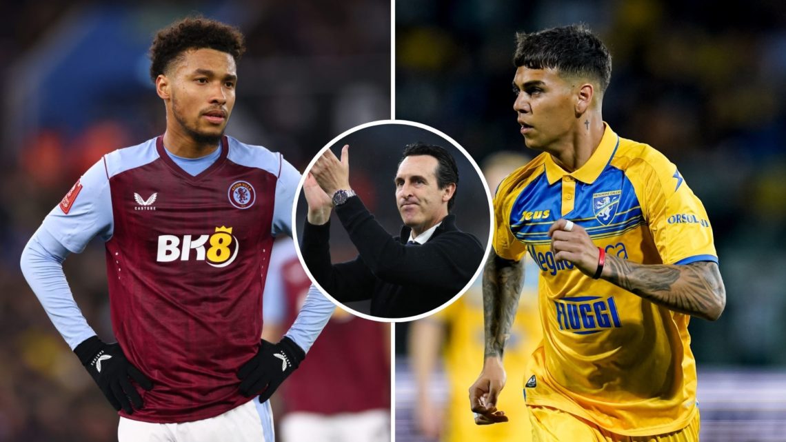 Split image of Boubacar Kamara (left) and Enzo Barrenechea (right) with an inset of Unai Emery of Aston Villa.