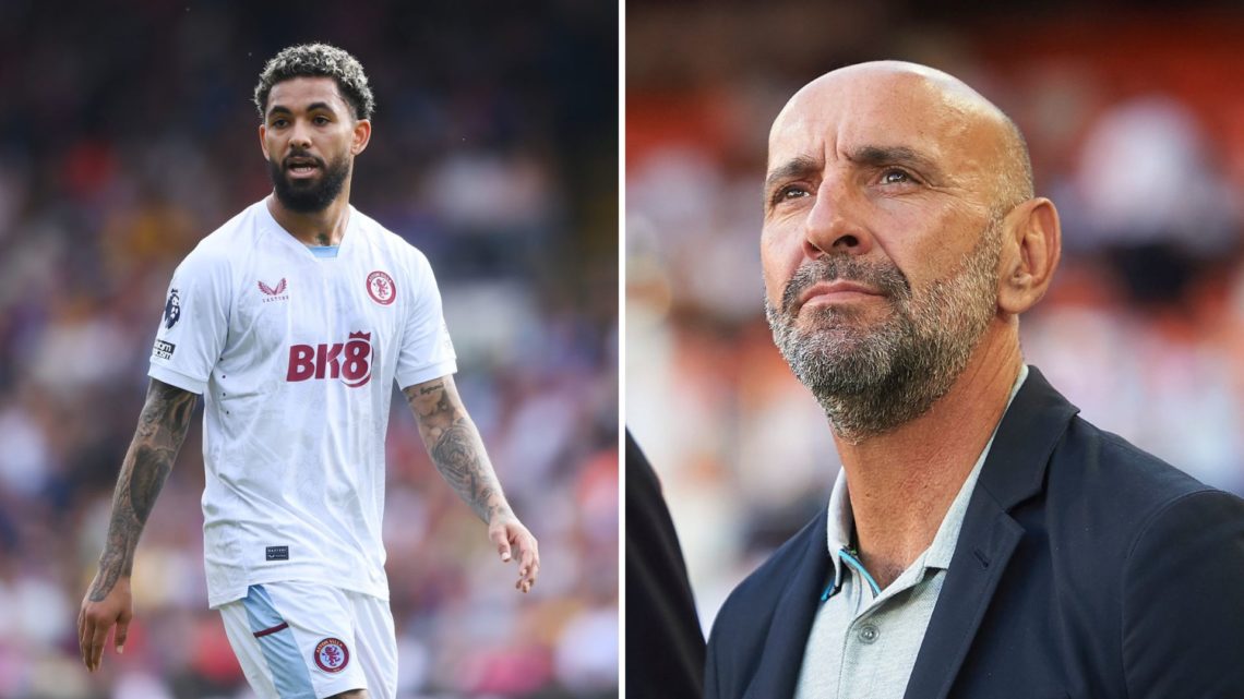 Image split into two. Left, Douglas Luiz of Aston Villa looks on. Right, Monchi of Aston Villa looks on.