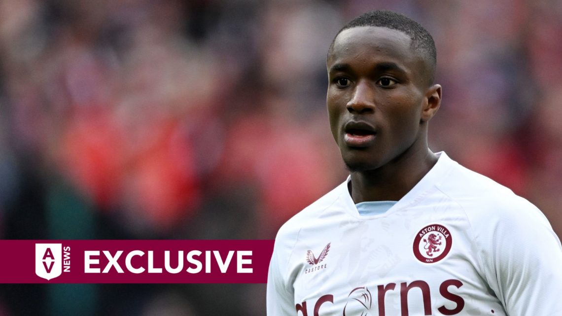 Moussa Diaby of Aston Villa FC during the UEFA Conference league quarter-final match. Overlaid, an exclusive banner.