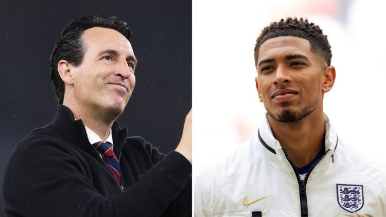 Split image of Unai Emery and Jude Bellingham.