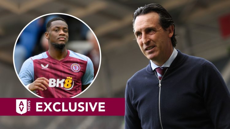 Unai Emery head coach of Aston Villa in action during the UEFA Europa Conference League. Inset, Jhon Duran of Aston Villa.