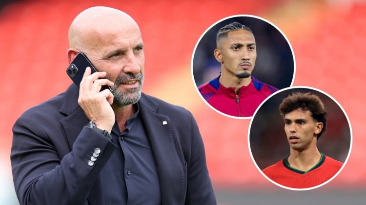 Monchi, President of Football Operations at Aston Villa ahead of the Pre-Season Friendly match. Inset, Raphinha of Barcelona and Joao Felix of Port...