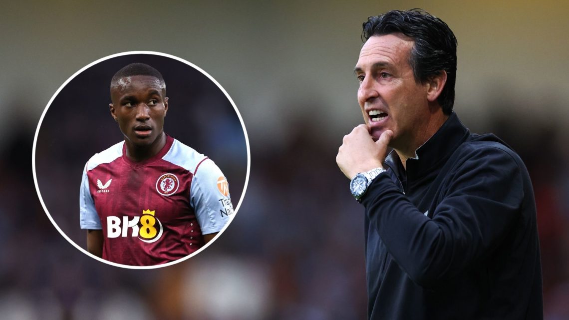 Unai Emery the head coach / manager of Aston Villa reacts during the Pre Season Friendly. Inset, Moussa Diaby.