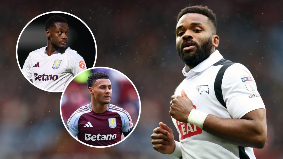 Darren Bent of Derby County during the Sky Bet Championship match between Aston Villa and Derby County at Villa Park. Inset, Ollie Watkins and Jhon...
