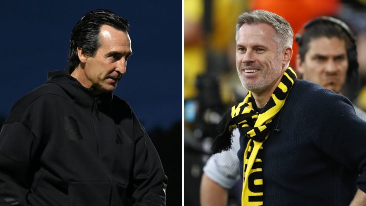 Split image of Unai Emery and Jamie Carragher.