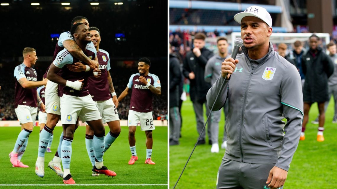 Split image of Aston Villa players celebrating, and Gabriel Agbonlahor.