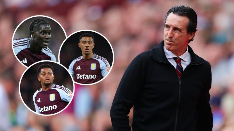Unai Emery, manager of Aston Villa, looks on during the Premier League match between Aston Villa FC and Wolverhampton Wanderers FC. Inset, Amadou O...