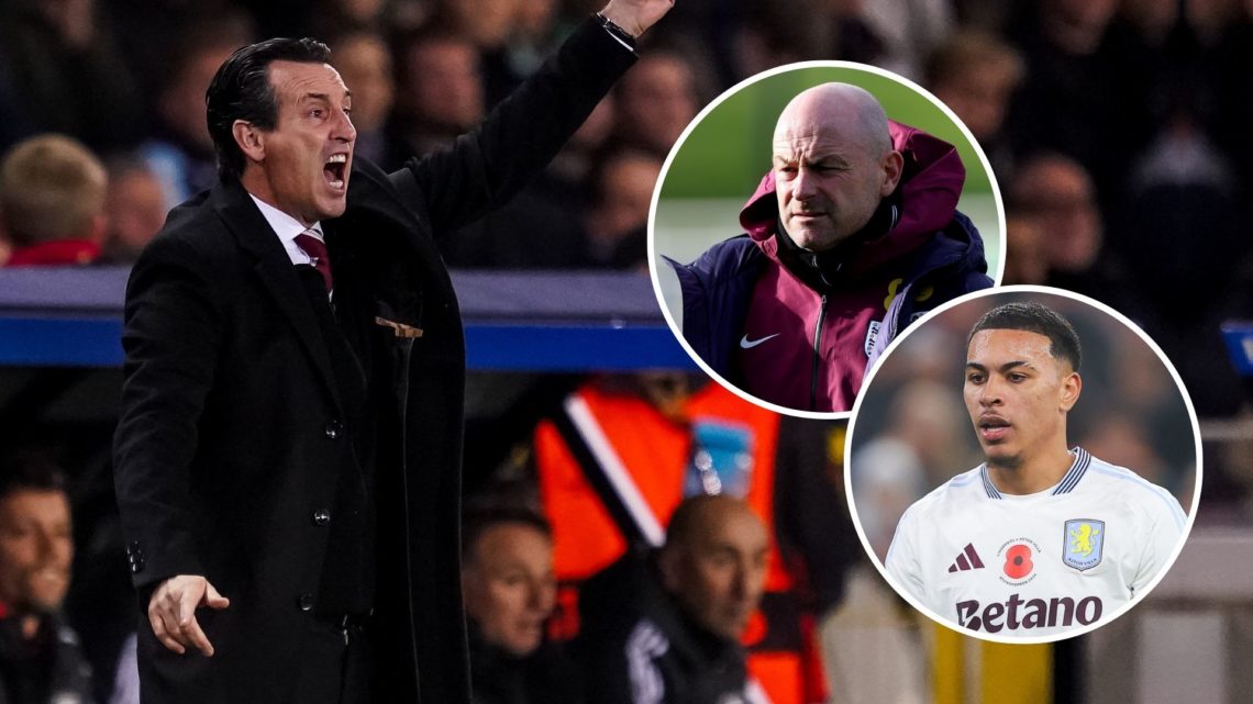 Aston Villa FC head coach Unai Emery gestures during the UEFA Champions League 2024/25 League Phase MD4 match between Club Brugge KV and Aston Vill...