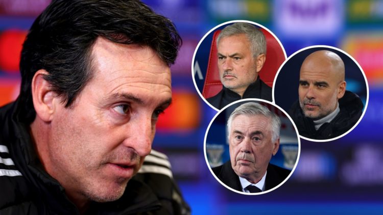 Unai Emery. Inset, Pep Guardiola, Carlos Ancelotti, and Jose Mourinho
